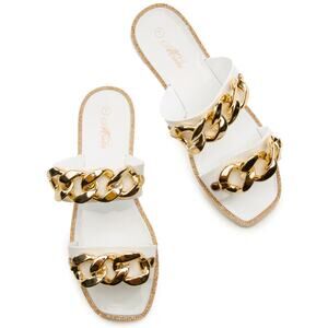 MSRP $90 NIB Lauren Larraine White Sandals w/ Gold Embellishments Size 6.5